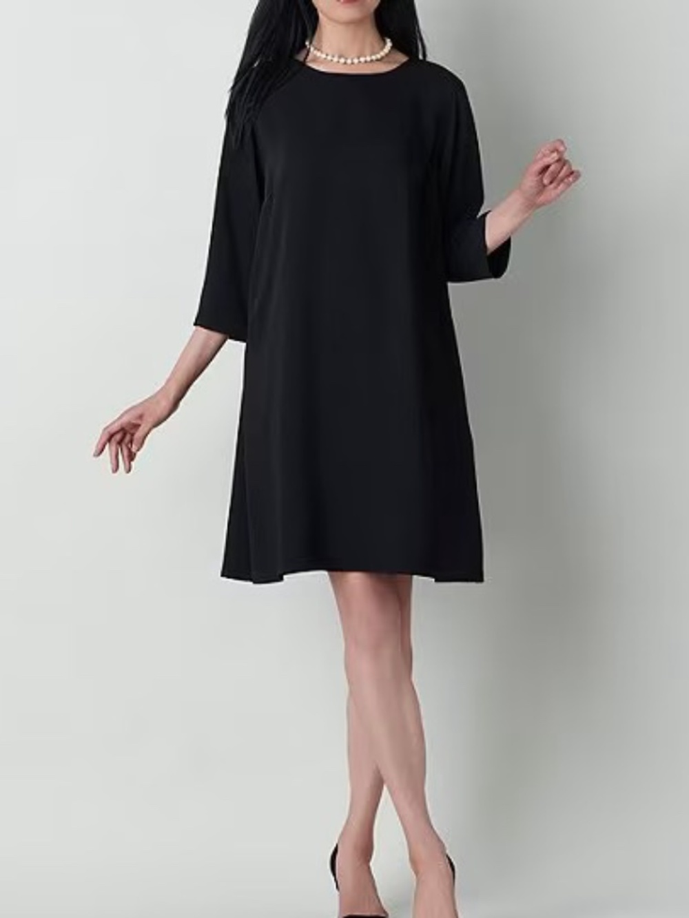 Caroline Rose Matte Crepe Crew Neck 3/4 Sleeve Pocketed Shift Dress L New NWT